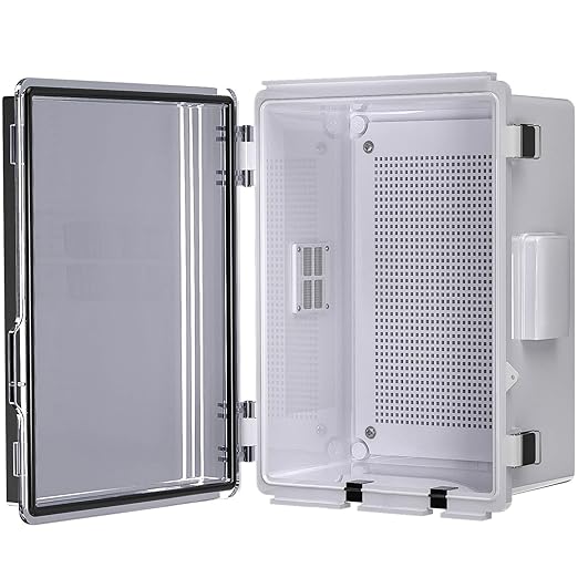 ABS Electrical Junction Box, Ventilated Design, Cable Grommets, IP65 Waterproof Enclosure, Indoor/Outdoor Use with Mounting Panel. (Clear Cover, 11"x7.4"x5.5")