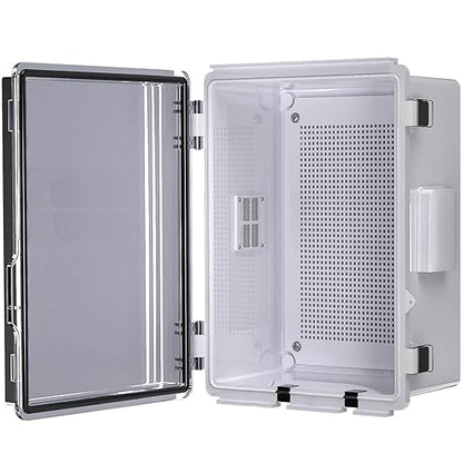 ABS Electrical Junction Box, Ventilated Design, Cable Grommets, IP65 Waterproof Enclosure, Indoor/Outdoor Use with Mounting Panel. (Clear Cover, 11"x7.4"x5.5")