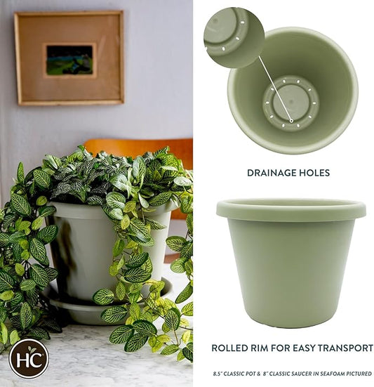 14 inch Round Classic Planter - Plastic Plant Pot for Indoor Outdoor Plants Flowers Herbs, Seafoam