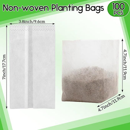 MAQIHAN Nursery Grow Bags - 100 PCS Non-Woven Fabric Grow Bags for Seedlings, Square Small Plant Nursery Bags for Seed Starting, Transplanting, Vegetables, Flowers, Home Garden Greenhouse, 4.7" x 4.7"