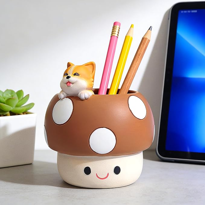 EOBTAIN Cute Mushroom Planter Pots,Corgi Dog Animal Small Succulent Pots for Indoor Plants,Mini Cactus Resin Planter Pots Home Living Room Office Table Desk Decor,Gifts for Plant Lovers,4 Inch