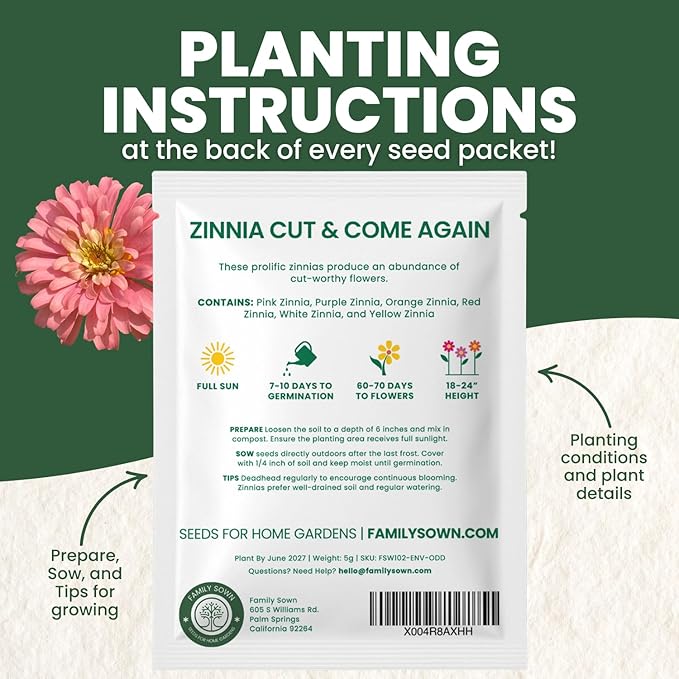 Zinnia ‘Cut and Come Again’ – 750 Seeds for Planting – 5 Gram Pouch