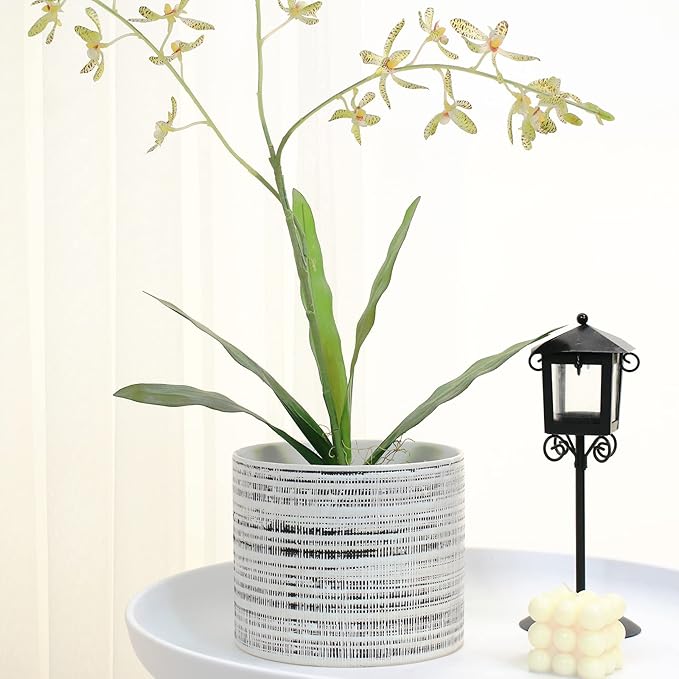 Plant Pots Indoor 2 Pack, 5 & 7 Inch Ceramic Planter Pots with Drainage Hole, Set of 2 Flower Pots - Herbs/Snake/Succulent/Orchid Cylinder Plant Pot(White)