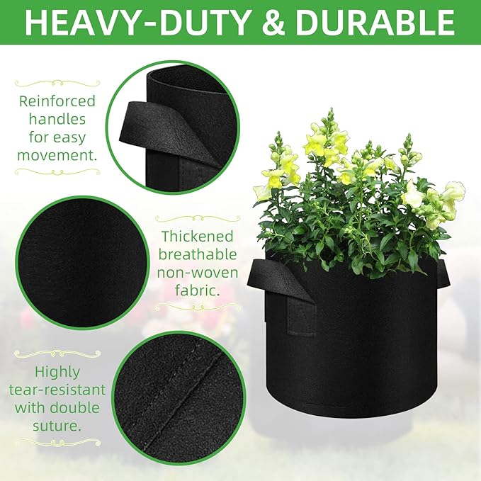 LITLANDSTAR 30 Pack 5 Gallon Plant Grow Bags, Breathable Felt Non-Woven Aeration Fabric Plant Grow Pots, Garden Planting Containers for Nursery Vegetable Flower Grow Bags with Handles (11.8x9.8inch)