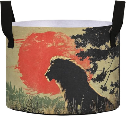 Fabric Plant Grow Bags Lion Sunset Print, 10 Gallon Planting Pots Thickened for Gardening