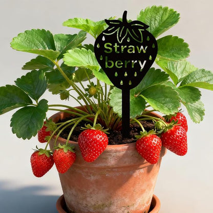 WADORN 3Pcs Fruit Party Metal Decorative Garden Stakes, Strawberry Lemon Raspberry Plant Label Signs Rust Weather Resistant Stakes Silhouette Ornaments for Yard Art Garden Patio Backyard Lawn Decors