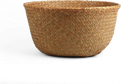Woven Seagrass Belly Basket for Storage, Plant Pot, Laundry, Picnic and Grocery Basket with Handle (Large, Original)