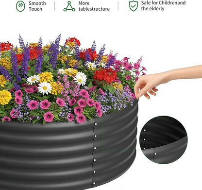 DDK Galvanized Raised Garden Bed,Round Outdoor Planter Bed, 4x4x1.5ft Metal Planter Box for Gardening and Planting,BK