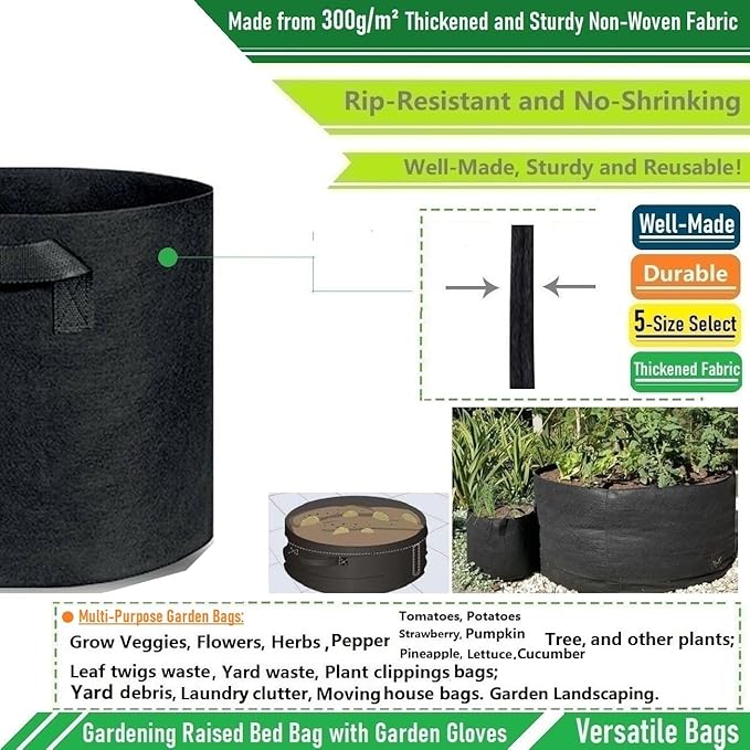 100 Gallon Big Raised Garden Bed Bag (40x20 inch) Large Plant Grow Bag for Tomato,Potato Planter,Herbs Veggies Planter,Flower Bed,Plant Container,Yard Waste,Lawn Debris,Leaf Bag with Gardening Gloves