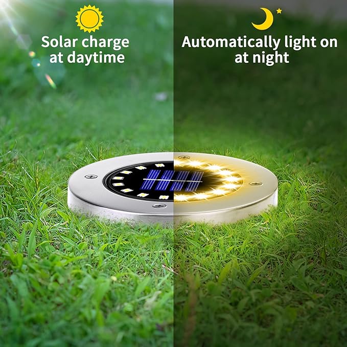 NFESOLAR 16 Pack Solar Outdoor Lights, 16 LEDs Bright Solar Ground Lights Pathway Lights Waterproof for Pathway Garden Yard Lawn Walkway Driveway (Warm White)