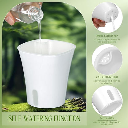 30 Pcs 3 Inch Self Watering Pots Self Watering Planters for Indoor Planters Plastic Garden Flower Pots with Level Indicator Vents for Herbs