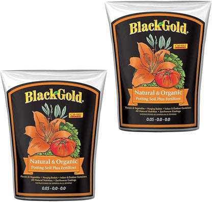 SunGro SUGRBG2 Black Gold Natural & Organic Potting Soil Bag plus Fertilizer, 2 Cubic Feet (2 Pack)
