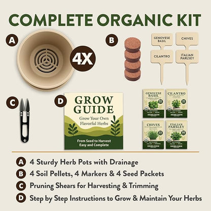 HOME GROWN Indoor Organic Herb Garden Kit, Unique Valentines Day Gift for Adults, Men, & Women,Grow 4 Herb Seeds for Kitchen Window Garden,Beginner DIY Hobby Gardening Gift for Plant Lovers, Mom & Dad