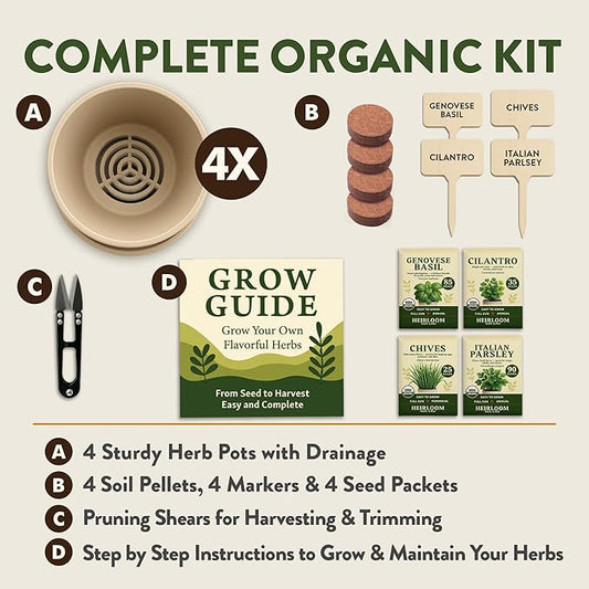 HOME GROWN Indoor Organic Herb Garden Kit, Unique Valentines Day Gift for Adults, Men, & Women,Grow 4 Herb Seeds for Kitchen Window Garden,Beginner DIY Hobby Gardening Gift for Plant Lovers, Mom & Dad
