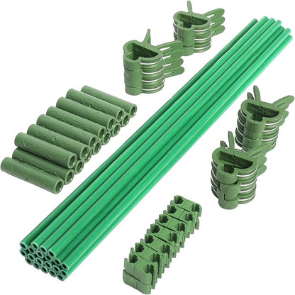 Garden Stakes 65pcs Kit, Includes 17" Fiberglass Sticks 20pcs and 45pcs Accessories for DIY 4ft, 5ft, 6ft, 7ft Stakes for Fruit, Tomato, Vegetable, Indoor & Outdoor Gardening Supplies