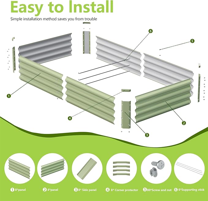 2PCS 6x3x1FT Galvanized Raised Garden Bed Kit, Galvanized Planter Raised Garden Boxes Outdoor, Large Metal Raised Garden Beds for Vegetables-Green