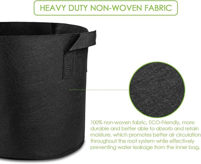 5-Pack 10 Gallon Grow Bags Heavy Duty Container Thickened Nonwoven Fabric Plant Pots with Handles Black