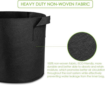 5-Pack 5 Gallon Grow Bags Heavy Duty Container Thickened Nonwoven Fabric Plant Pots with Handles Black