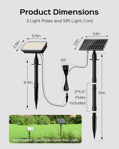 JACKYLED Solar Spot Lights Outdoor, 84-LED Solar Spotlights with 10ft Cord, 5 Lighting Modes, IP65 Waterproof Landscape Lights for Yard, Garden, Pathway, Ground & Wall Mount, 4-Pack