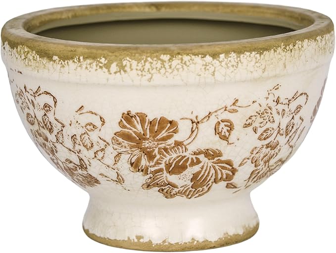Vintage Ice Crackle Grazd Ceramic Flower Pot with Drainage Holes, 4.33 Inch Rustic Planter for Indoor Plants, Outdoor Garden, Farmhouse Gift Tuscan Decor (Red)