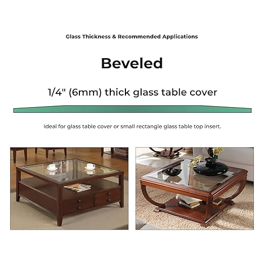 Fab Glass and Mirror - 1/4" Thick Clear Tempered Square Replacement Glass - Tabletop, Shelf, Window with Bevel Edge