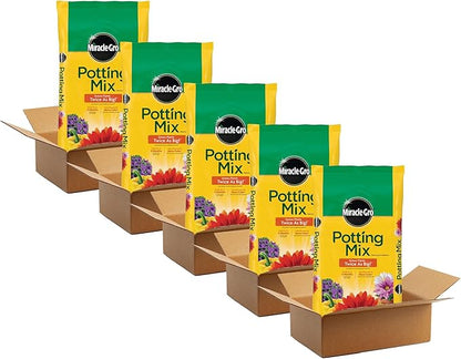 Miracle-Gro 5 Pack Potting Soil Mix for Container Plants, Flowers, Vegetables, Shrubs, Annuals, and Perennials, Feeds for Up to 6 Months, 2 Cu Ft