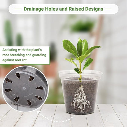 GREANER 7 Inch Transparent Plastic Garden Pots, Clear Plant Pots with Drainage Holes and 20 Pcs Plant Labels, Durable Seed Starting Pots for Orchid, Succulent, Vegetable, and Cactus