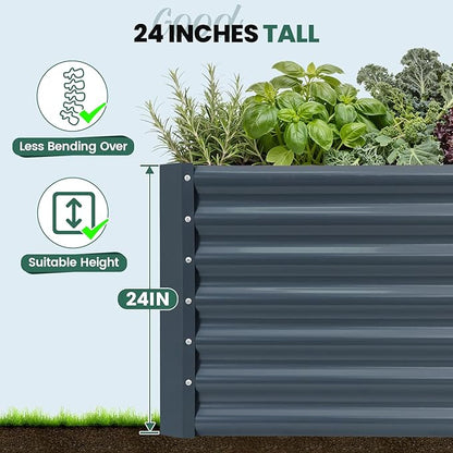 G GOOD GAIN 8x4x2 ft Galvanized Raised Garden Bed Kit, Large Metal Planter Box Outdoor for Vegetables, Flowers, Herbs, 24" Tall 478 Gallon Capacity Deep Root Design, Grey