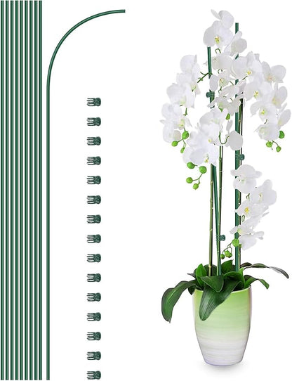 20Pcs Plant Support Stakes with 15 Pcs Plant Clips, Plant Sticks for Indoor and Outdoor Plants, Orchid Clips and Stakes,16inch Tall Bendable Single Stem Flower Stakes Bendable (20, Green-16inch)