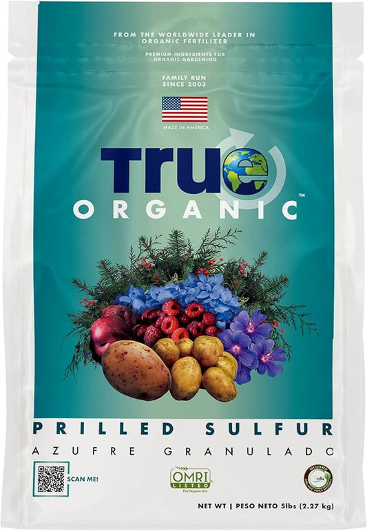 True Organic Prilled Sulfur – Organic Fertilizer for Better Plant Growth,Flowers,Vegetables,and Herbs – Lowers Soil pH-– 5lb Bag Covers 1,333 Sq. Ft.,(Pack of 6)