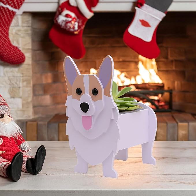 Corgi Dog Planter, Cute Animal Flower Pot for Outdoor & Indoor Garden Decor, Small Corgi Holder