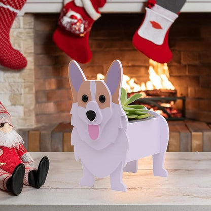 Corgi Dog Planter, Cute Animal Flower Pot for Outdoor & Indoor Garden Decor, Small Corgi Holder