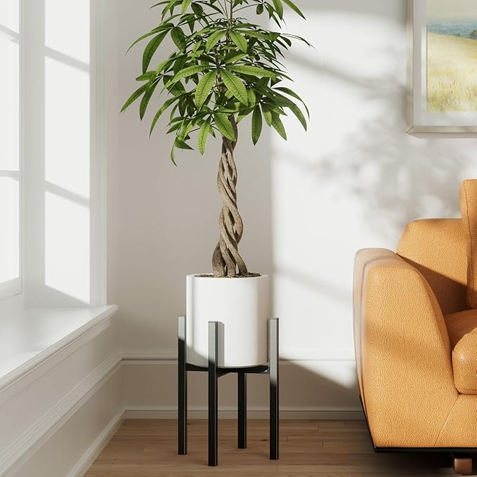 MUDEELA Adjustable Metal Plant Stand Indoor & Outdoor, Single Indoor Plant Stand Fits 8-12 inch Pots, Black Stand for Indoor Plants, Pot Plant Not Included