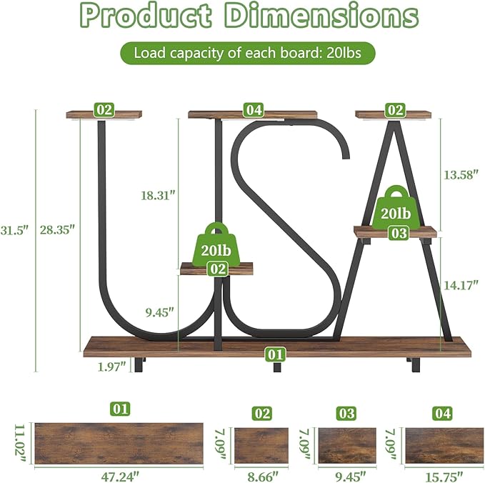 Plant Stand Indoor with Grow Lights - Enlarged 6 Tiered Plant Shelf with Grow Light, 32" USA-Shaped Plant Stand Holds 12 POTS Indoor Plants, Metal Plant Shelf for Home, Living Room, Patio