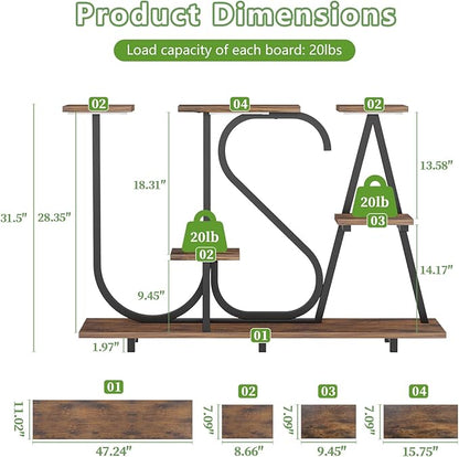 Plant Stand Indoor with Grow Lights - Enlarged 6 Tiered Plant Shelf with Grow Light, 32" USA-Shaped Plant Stand Holds 12 POTS Indoor Plants, Metal Plant Shelf for Home, Living Room, Patio