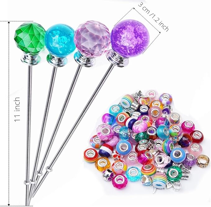 Handmade Beaded Garden Stakes – Set of 4 Decorative Crystal Plant Wands, Glass Suncatcher Ornaments for Potted Plants & Flower Beds, Unique Garden Gifts for Women & Mother’s Day – 12 Inch