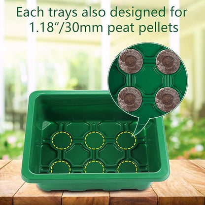 Seed Starter Tray, 12-Pack 144 Cells Seedling Starter Trays, Humidity Adjustable Seed Tray Kit with Dome and Base Greenhouse Grow Trays Mini Propagator for Seeds Growing Starting