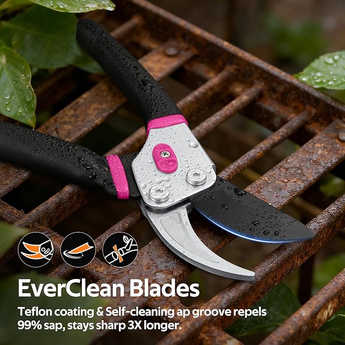 VOTREK® Pruning Shears, 8.5” Professional Garden Pruner with Jam-Proof Spring & Ever-Sharp SK5 Blade, Ergonomic Bypass Clippers for Rose, Tree, Heavy Duty Bonsai Scissor for Weak Hand