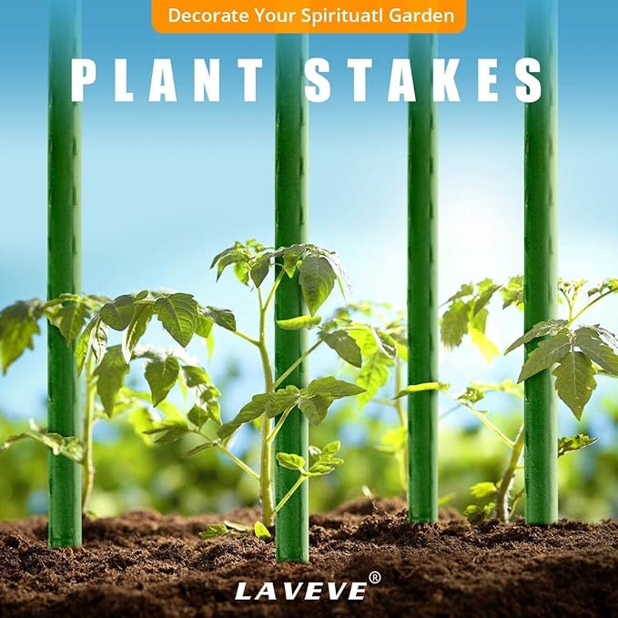 Garden Stakes 36 Inches Heavy Duty Steel Tomato Stake, Plastic Coated Support for Securing Trees, Climbing Plants, Cucumber, Beans, Pack of 20