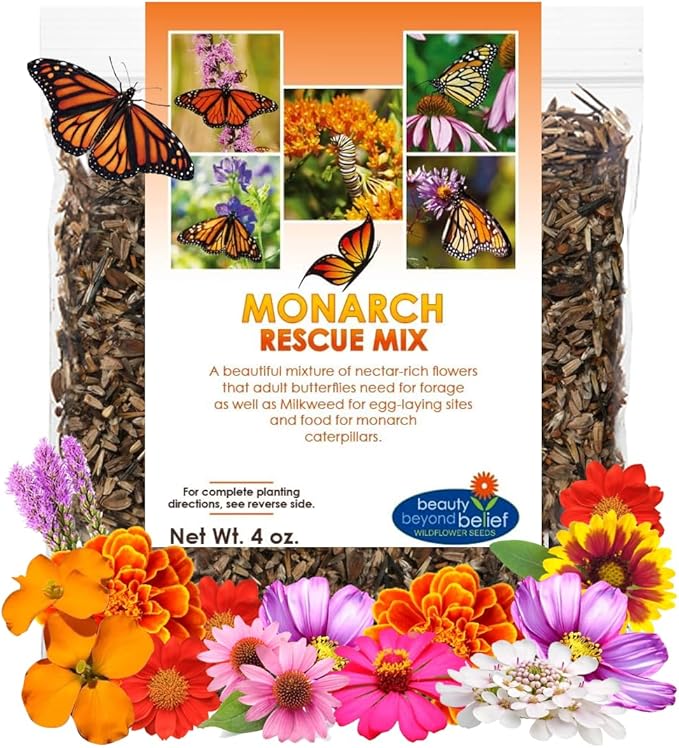 Monarch Butterfly Rescue Wildflower Seeds 4oz. Bulk Open-Pollinated Wildflower Seed Packet, No Fillers, Annual, Perennial Milkweed Seeds for Monarch Butterfly 1/4 Pound