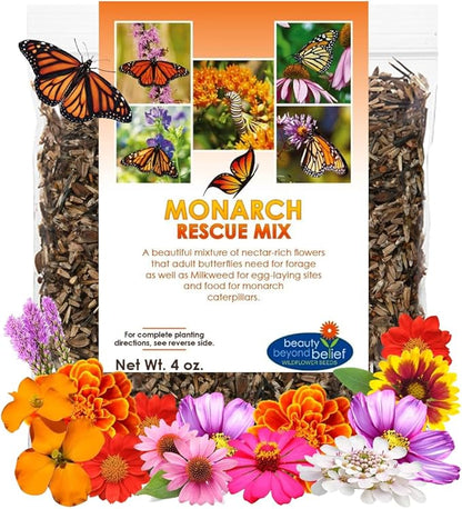 Monarch Butterfly Rescue Wildflower Seeds 4oz. Bulk Open-Pollinated Wildflower Seed Packet, No Fillers, Annual, Perennial Milkweed Seeds for Monarch Butterfly 1/4 Pound