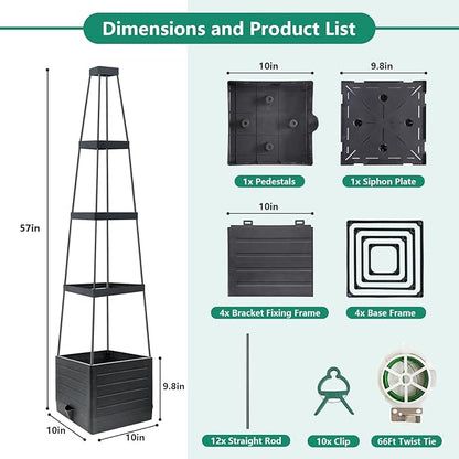 2 Pack Raised Garden Bed Planter Box with Trellis, 58”Tomato Planter with Trellis for Climbing Plants Vegetables Vine Flowers, Self-Watering Tomato Cage for Garden Patio Outdoor & Indoor