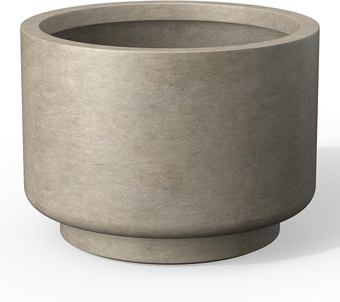 Kante 15.7 Inch Dia Concrete Planter, Round Pedestal Design Garden Pot for Indoor Outdoor Plants, Modern Flower Pot with Drainage Hole, Weathered Concrete