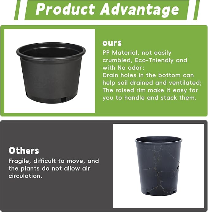 HOSTIC Short 2 Gallon Plastic Plant Container Gallon Pots with Drainage Holes Flexible Nursery Pot Suitable for Indoor Outdoor Vegetables Flowers Plants 10 PCS