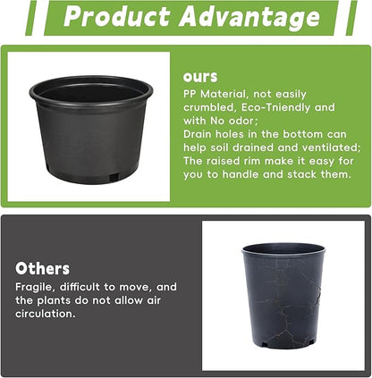 HOSTIC Short 2 Gallon Plastic Plant Container Gallon Pots with Drainage Holes Flexible Nursery Pot Suitable for Indoor Outdoor Vegetables Flowers Plants 10 PCS