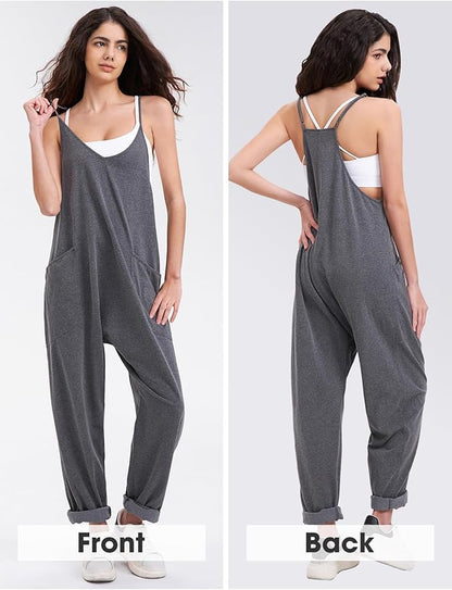 EXLURA Womens Casual Summer Jumpsuits 2026 Romper Bib Outfits Beach Vacation Denim Trendy Fashion Overalls with Pockets