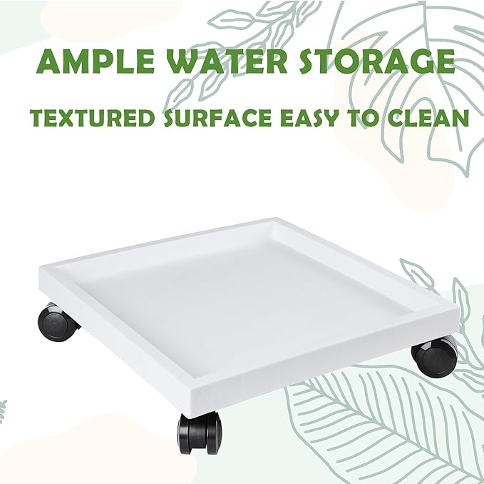 11.4 Inch Square Rolling Plant Caddy Saucer with Wheels, Heavy Duty Wheeled Planter Stand for Potted Plant, Coaster Roller Base Tray with Casters, Flower Pot Dolly Holder for Indoor Outdoor