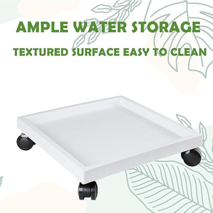 13 Inch Square Rolling Plant Caddy Saucer with Wheels, Heavy Duty Wheeled Planter Stand for Potted Plant, Coaster Roller Base Tray with Casters, Flower Pot Dolly Holder for Indoor Outdoor