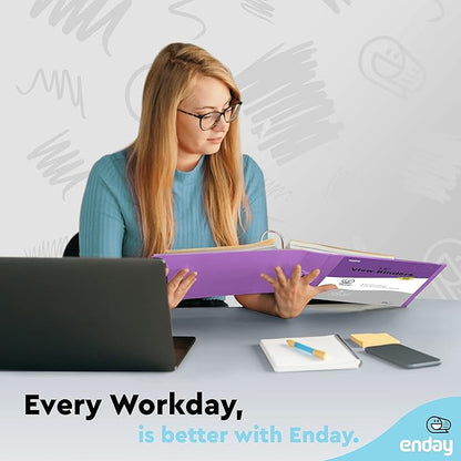 3 Ring Binder 1.5 Inch Purple, 1 ½ inch Binder Clear View Cover with 2 Inside Pockets, Colored School Supplies Office and Home – by Enday