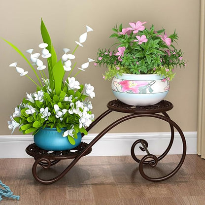 2 Tier Golden Plant Stand for Indoors, Beautiful Appearance And Cute Shape. Brown 1 Pcs